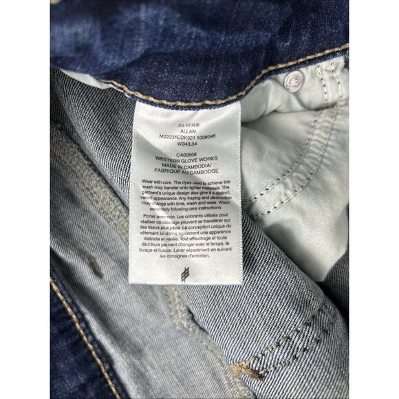 Silver Jeans Allan Mens 34x33 Blue Dark Wash Slim Straight Denim Comfort Stretch - Picture 10 of 11